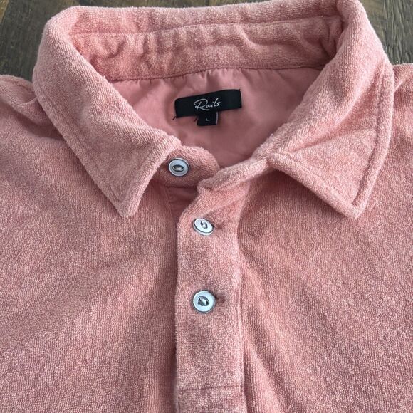 Rails Rhen Terry Polo Shirt Dragon Fruit Peach L SoCal Vintage Coastal Preppy - Picture 3 of 7